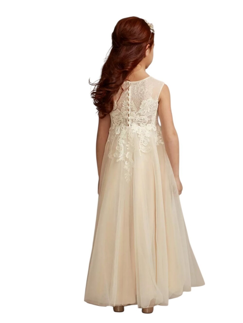 Davids Bridal Off White Floral Lace Flower Girl Dress Sz 10 Tulle Fairy Wedding - Picture 2 of 12